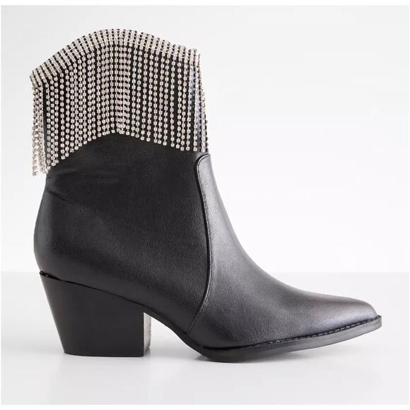 Oasis Society Shoes - OASIS SOCIETY Black Silver Nash Rhinestone Fringe Ankle Western Diva Boots sz 10